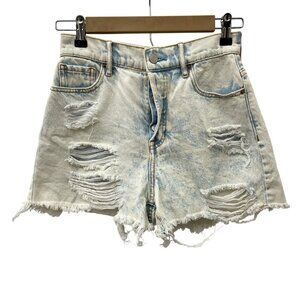 PacSun Women High Rise Icon Shorts Cutoff Raw Hem Distressed Denim 25 Light Wash
